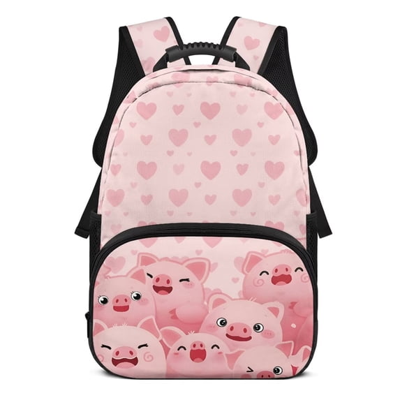 KUIFORTI Cute Cartoon Pig Print 17 Inch Kids Backpack Polyester School Bag with Laptop Compartment Suitable for Elementary Middle Back to School Gifts for Students