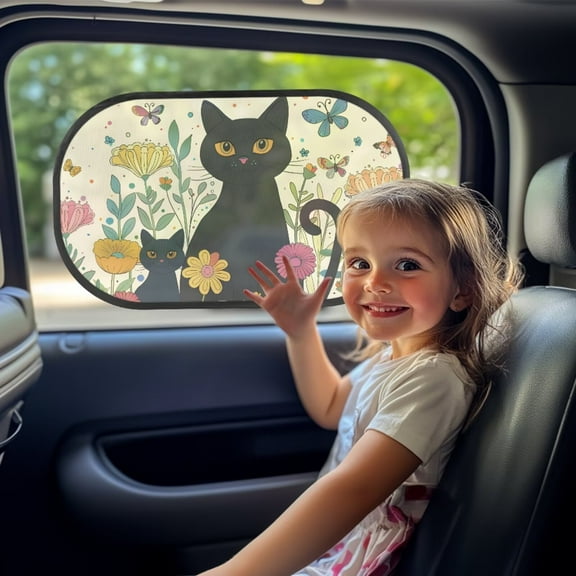 KUIFORTI Cute Cat Window Shade for Baby In Car, 2 Pack Car Window Shades for Side Window, Cling Automotive Interior Sun Protection from UV and Sun Glare