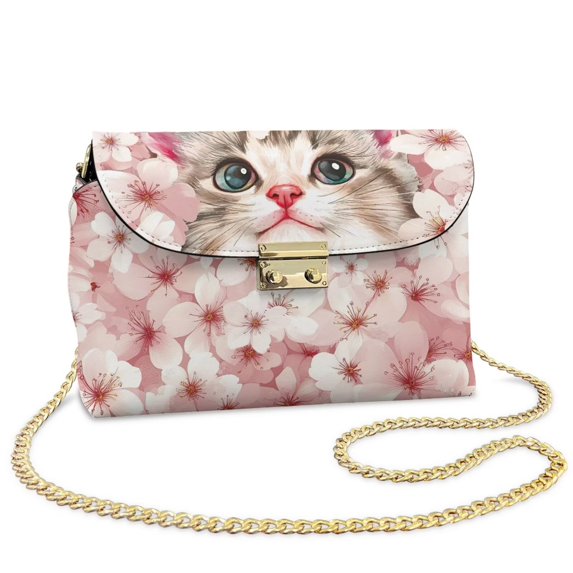 KUIFORTI Cute Cat Womens Crossbody Flap Bag Fashion Durable Lightweight Medium Shoulder Handbags Portability Purse Shoulder Bags with Chain Strap for Daily Life