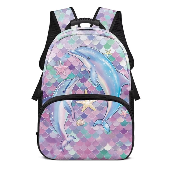 KUIFORTI Cute Dolphin Children's Backpack 17 Inch Large Capacity Kids School Bookbag with Side Pockets Suitable for Elementary Primary Middle Back to School Gifts
