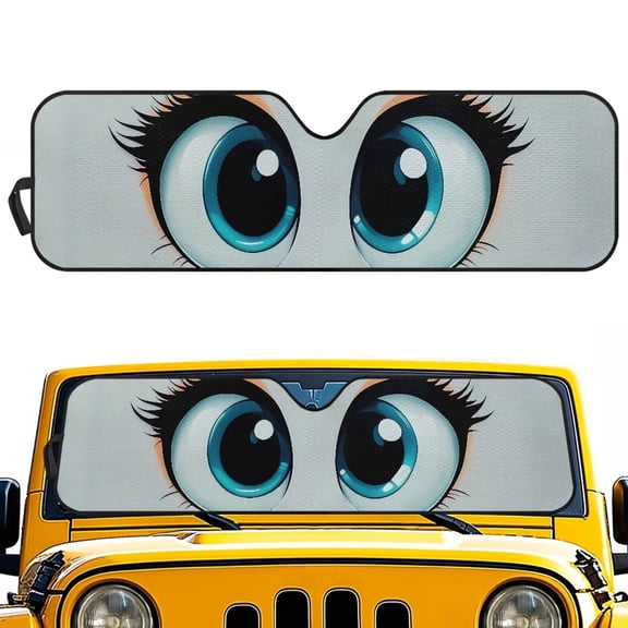 KUIFORTI Cute Eye Windshield Sun Shade Foldable Fade-Resistant Front Window Shades Cover for Windshield Sun Visor Compatible with Jeep Wrangler JL JLU & Jeep Gladiator