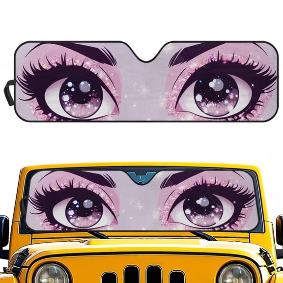 KUIFORTI Cute Eyes Print Windshield Sun Shade Fade-Resistant Easy-Fold Front Window Shades Cover for Windshield Sun Visor for Jeep Wrangler JL JLU & Jeep Gladiator