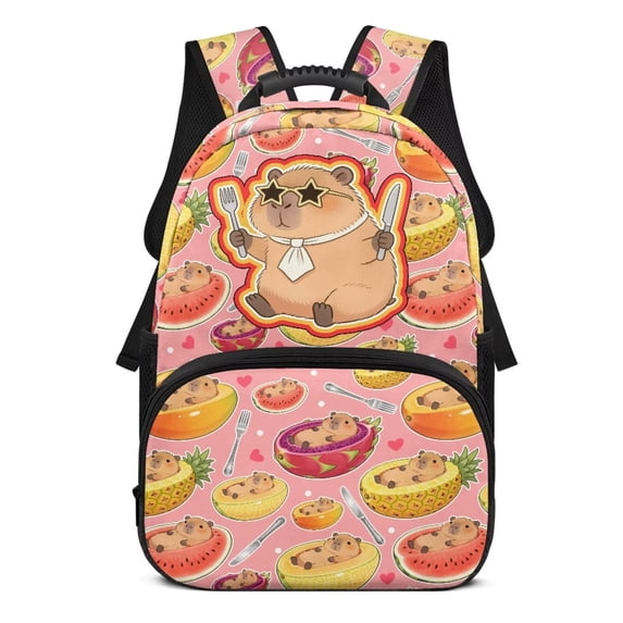 KUIFORTI Cute Fruit Capybara Print Kids School Backpack Kids School Bag 17 Inch Large Capacity With Multiple Storage Pockets For Elementary Primary Middle Students Back to School Essentials Gifts