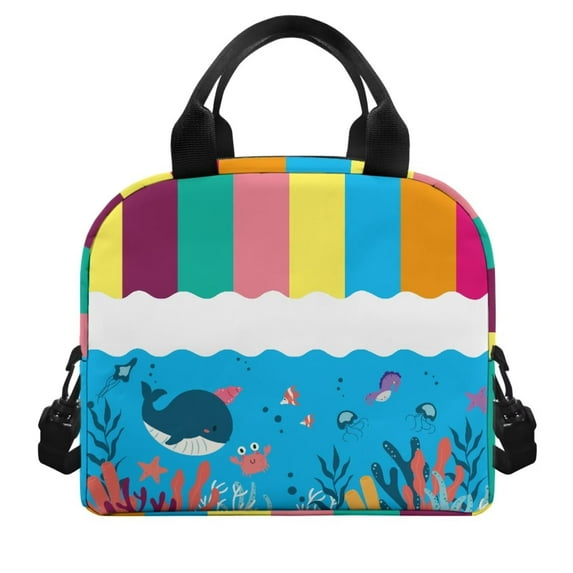 KUIFORTI Cute Lunch Bag for Women Girls Boys Lunch Tote Bags Reusable Insulated Lunch Box Large Capacity Compartment with Front Pocket, Cartoon Marine Animals