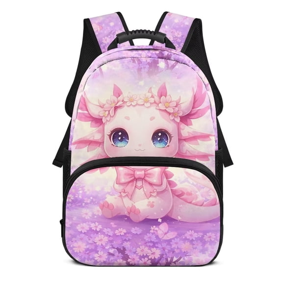 KUIFORTI Cute Pink Axolotl Girls Kids Backpack Large Capacity with Multiple Organizer Pockets for Elementary Middle Students Back to School Gifts for Kids