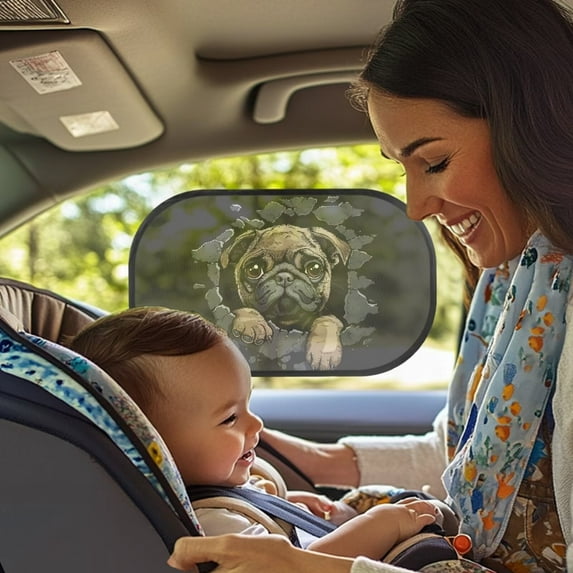 KUIFORTI Cute Pug Car Window Shade for Side Window Foldable Car Sun Shade UV Rays Protector Shield for Cars SUV Trucks Sedans, 2 Pieces