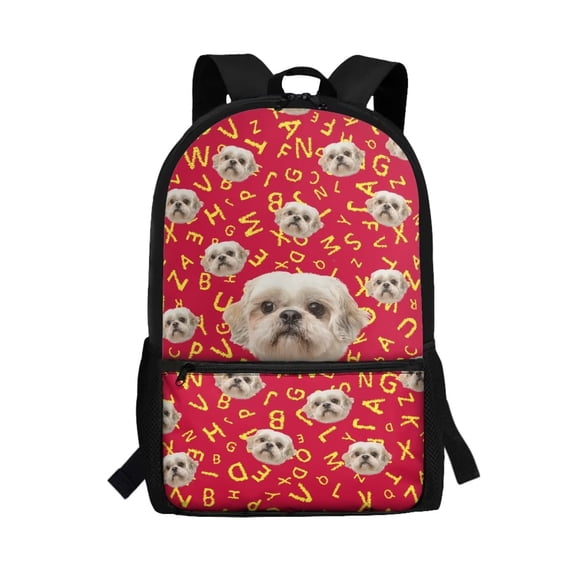 KUIFORTI Cute Puppy Print Kids Big Capacity Backpack 17 Inch Schoolbag Container Bag with Multi-pockets and Adjustable Strap Foam Padding, Red