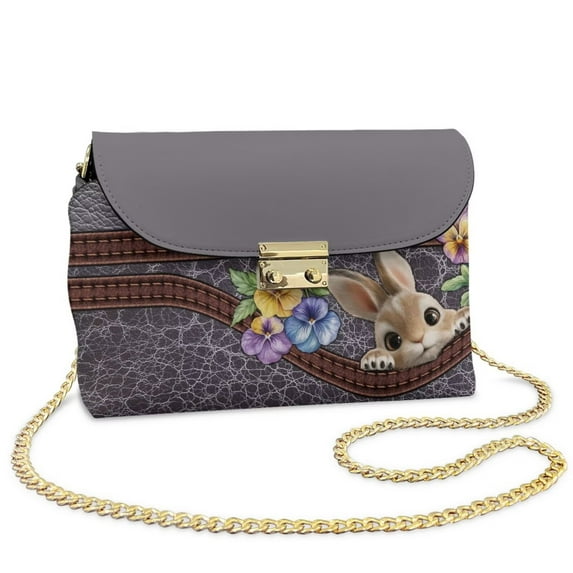 KUIFORTI Cute Rabbit Leather Crossbody Bags Durable Lightweight Medium Shoulder Handbags Soft Functional Purse Shoulder Bags with Chain Strap for Work Shopping