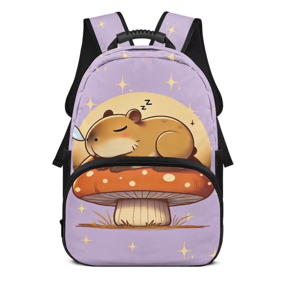 KUIFORTI Cute Sleeping Capybara Mushroom Print Kids Backpack Large Capacity with Comfortable Adjustable Straps for Elementary Middle Girls Back to School Essentials