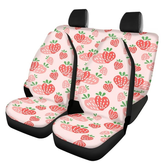 KUIFORTI Cute Strawberry Auto Seat Covers Full Set, Front Seats and Rear Bench Cover Protector for Car Truck SUV, 4 Pack Vehicle Seat Protector Easy to Install
