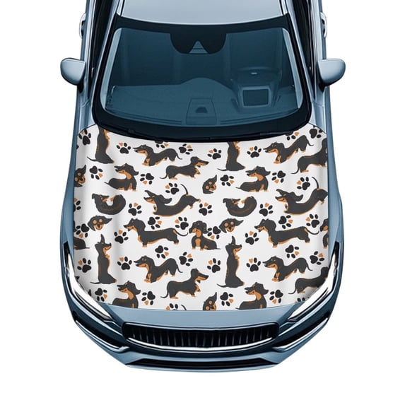 KUIFORTI Dachshund Paw Print Car Hood Cover Protector, All-Weather Fade-Resistant Auto Hood Wrap, Easy Installation for Sedans SUVs Trucks Pickup Automotive Exterior Decor Accessory