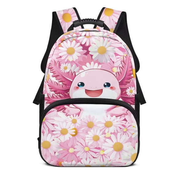 KUIFORTI Daisy Axolotl Girls Backpack Kids School Bag Cute Bookbag Comfortable Adjustable Straps Multiple Organizer Pockets for Elementary Middle