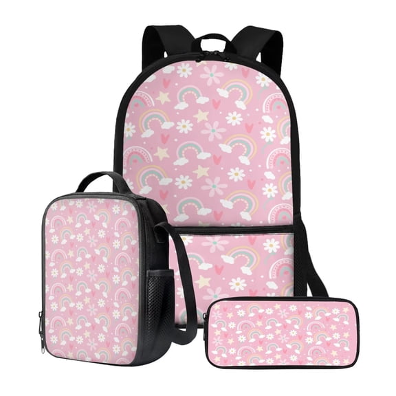 KUIFORTI Daisy Rainbow Print Ice Packs Small Lunch Bag School Backpack Large Capacity Tote Bag Satchel Food Container Accessories