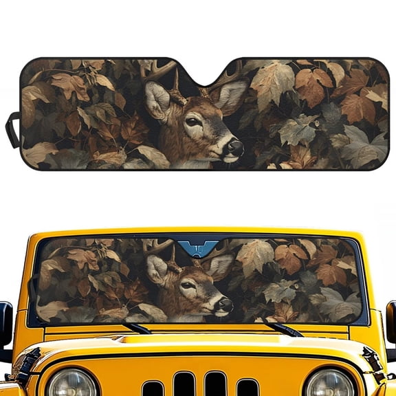 KUIFORTI Deer Head Car Windshield Sunshade Easy Installation Easy-Fold Sun Visor Blocks UV Rays Sunshade Heat Sun Shield Accessories Fit for Jeep Wrangler JL JLU & Jeep Gladiator
