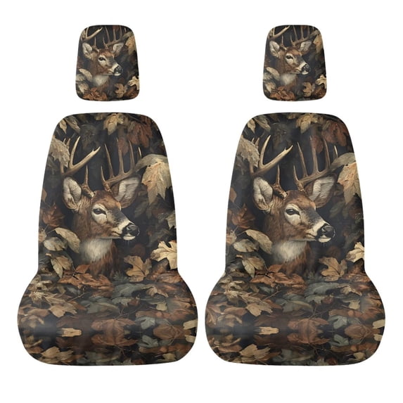 KUIFORTI Deer Head UTV Seat Covers Soft Elastic Fabrics Seats Cover with Headrest Covers Compatible with Rhino 700 660 450 2004-2021 Rhino Accessories Bucket Seat Cover