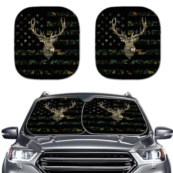 KUIFORTI Deer Windshield Sun Shade Foldable Car Shades for Front Windows American Flag Sunshades for Women, Sun Visor for Car Sedans SUV Truck, Protect Your Vehicle from UV Heat