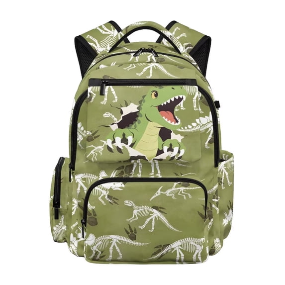 KUIFORTI Dinosaur Green Kids Bookbag with Multiple Organizer Pockets Student School Bag Versatile 17 Inch Boys Backpack Suitable for Elementary Middle School