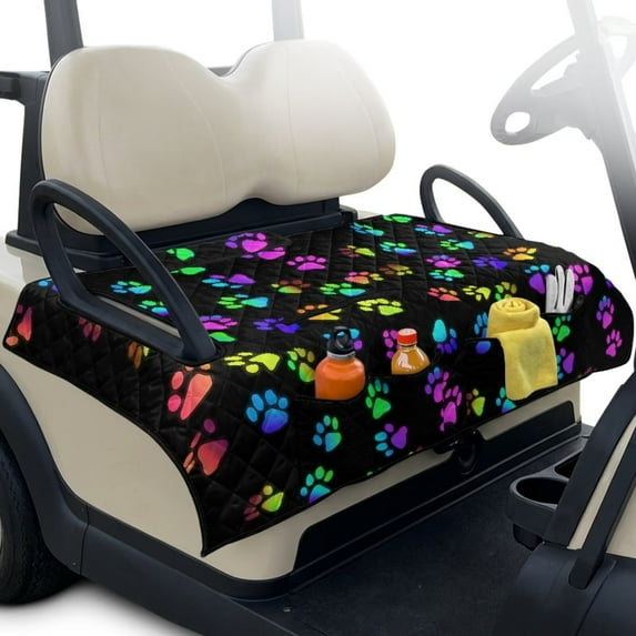 KUIFORTI Dog Paw Print Colorful Golf Cart Seat Cover Provides All-Weather Protection Travel Sports Cart Seat Cushion Covers Compatible with EZGO and More 2 Person Seats Golf Carts