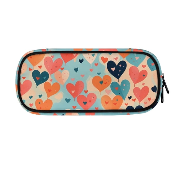KUIFORTI Double Zippered Pen Holder Pencil Case Portable Study Accessories Pen Box Pouch Lightweight Stationery Organizer, Heart Shaped Balloons