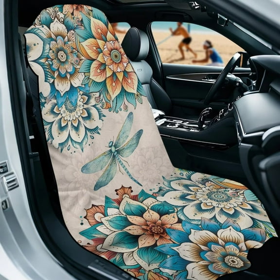 KUIFORTI Dragonfly Car Seat Cover Front Seats - Mandala Floral Automotive Seat Covers & Sweat Absorbing Towel (Yoga Mat, Running Towel, Gym Sweat Towels)