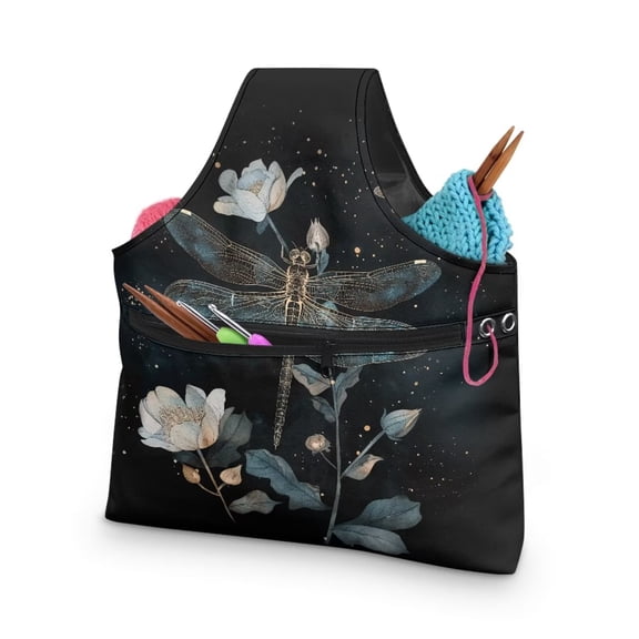 KUIFORTI Dragonfly Yarn Bag Tote Knitting Accessories for Women Crochet Bag Organizer Yarn Bags for Crocheting on The Go, Large Size