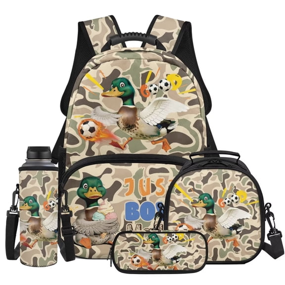 KUIFORTI Duck Camo 4Pcs Boys Backpack Set with Lunch Box Pencil Case Water Bottle Sleeve Lightweight Kids School Bag for Elementary Primary Middle School Back to School Essentials Gifts