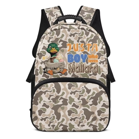 KUIFORTI Duck Camo Kids Backpack 16 Inch Polyester Boys School Bag with Front Pockets Adjustable Straps Suitable for Elementary Primary Middle Back to School Supplies