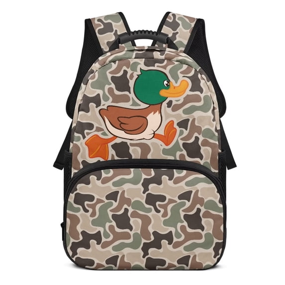 KUIFORTI Duck Camo Print Kids Backpack Boys School Bag Large Capacity 17 Inch Backpack with Side Pockets for Elementary Middle School Daily Use Back to School Supplies