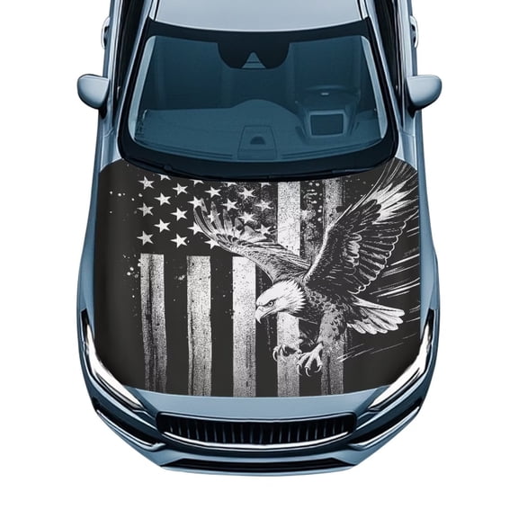 KUIFORTI Eagle American Flag Hood Covers for Cars All-Weather Protection Car Hood Wrap Universal Decorations Easy Installation Durable Vehicles Decorate Engine Fits Most Cars