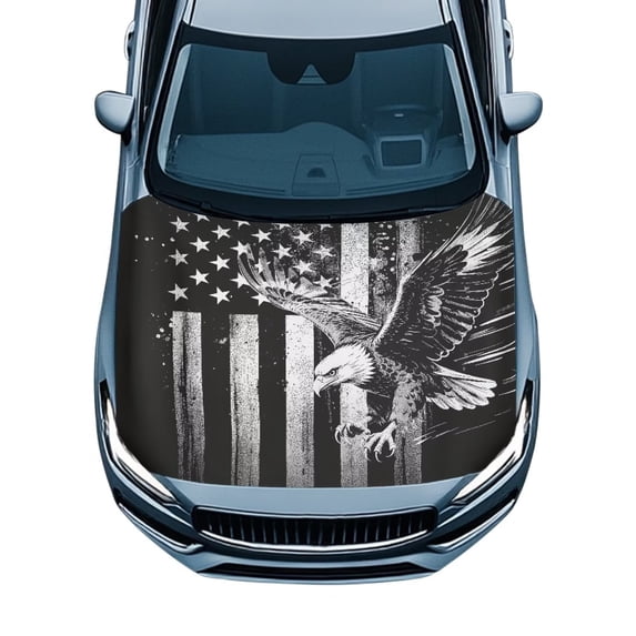 KUIFORTI Eagle American Flag Hood Covers for Cars All-Weather Protection Car Hood Wrap Universal Decorations Easy Installation Durable Vehicles Decorate Engine Fits Most Cars