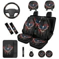 thumbnail image 1 of KUIFORTI Eagle Flag Automobile Seat Covers Set of 14 with Auto Center Console Armrest Pad Car Steering Wheel Cover Auto Seat Belt Cover Car Headrest Covers for Most Cars, 1 of 7