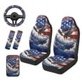 thumbnail image 1 of KUIFORTI Eagle Flag Front Car Seats Cover Set 6 Pcs with Auto Seat Belt Cover Auto Center Console Pad Car Steering Wheel Cover Cars Accessories Universal Fit for Most Cars, 1 of 6