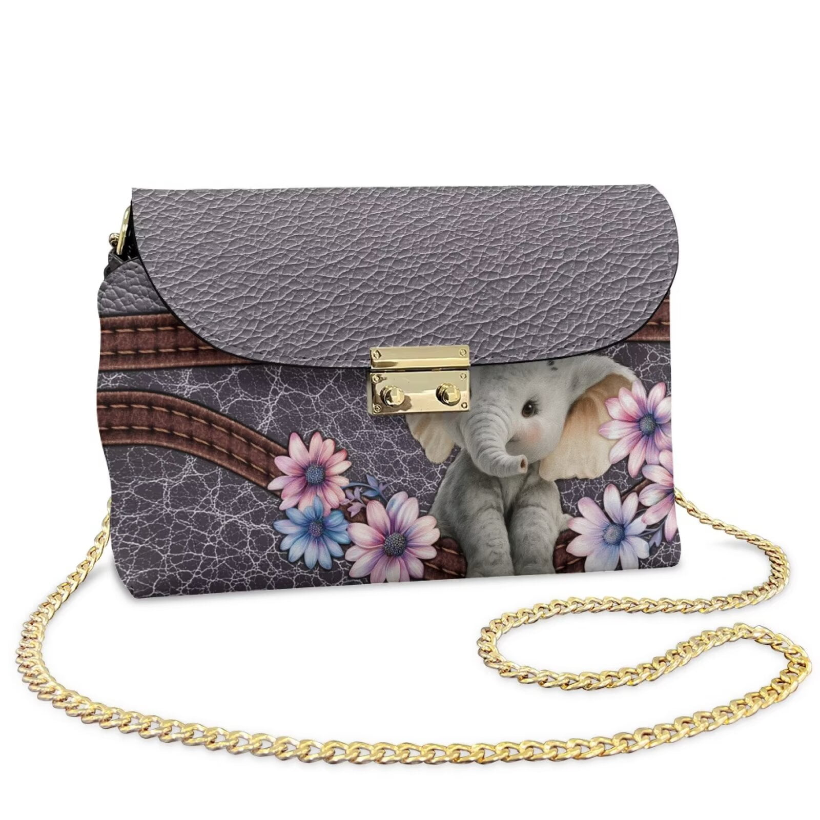 KUIFORTI Elephant Crossbody Leather Bag Women Functional Small Shoulder Bag Ladies Handbag Casual Portability Purse Shoulder Bags with Chain Strap for Day & Night
