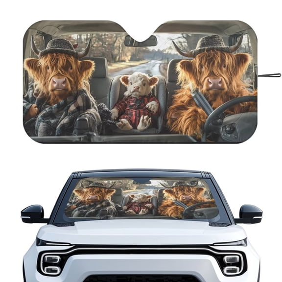 KUIFORTI Extra Large Car Window Shades | Highland Cow Car Sunshades for Windshield with Collapsible Design & Full UV Blocking, Stylish Car Accessories Universal Fit Trucks, Sedans, SUVs