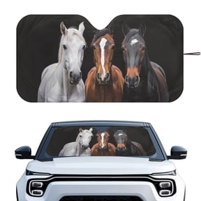 KUIFORTI Extra Large Windshield Sun Shade Cover, 66.53" x 34.44" Front Window Car Sun ​Shade Windshield Blocks UV Rays Sun Visor Protector for Car Sedan Truck SUV Accessories, Horse Black