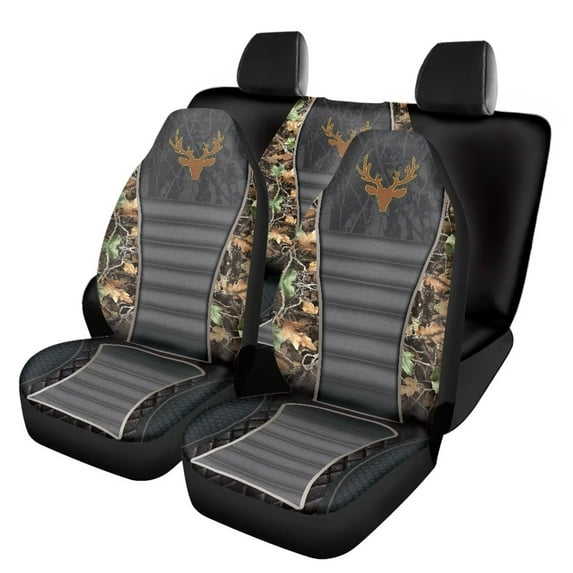 KUIFORTI Fashion Deer Car Seat Cover Auto Accessories Interior 4Pcs, Front Seat Protector Auto Seat Rear Split Bench Cover Universal Automotive Interior Protection Accessories