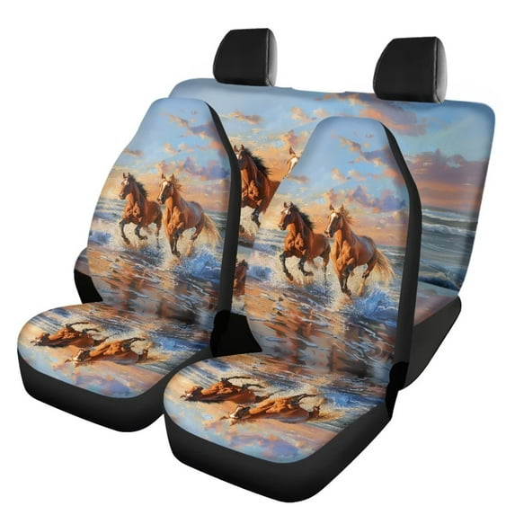 KUIFORTI Fashion Horse Auto Seat Covers Full Set 4 Pack Vehicle Seat Protector Front and Rear Split Bench for Cars Easy to Install Accessories Auto Trucks Van SUV