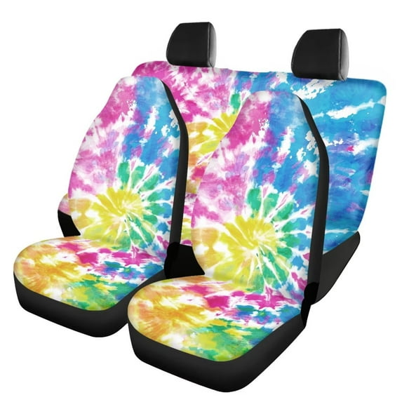 KUIFORTI Fashion Tie Dye Automobile Seat Cover Sets 4 Pcs, Front Seat Protector Carseat Rear Split Bench Cover Comfortable Universal for Car Truck SUV Easy to Install