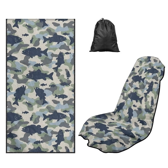 KUIFORTI Fish Camouflage Car Seat Towel Covers with Storage Bag Soft Athletic Running Towel Seat for Yoga,Gym,Workout,Sports,Running,Camping and Beach Car Accessories