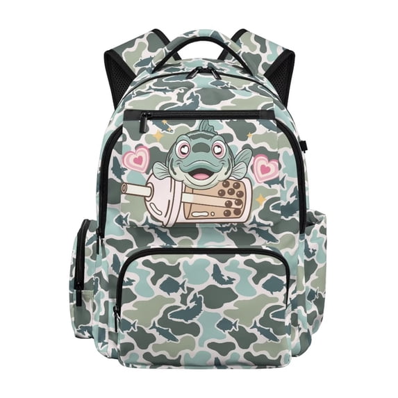 KUIFORTI Fish Camouflage Girls School Bag Kids Backpack with Multiple Organizer Pockets Front Pockets for Teens Elementary Middle Back to School Supplies