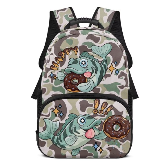 KUIFORTI Fish Camouflage Kids Backpack Boys Bookbag Large Capacity School Bag with Side Pockets Comfortable Adjustable Straps Back to School Supplies
