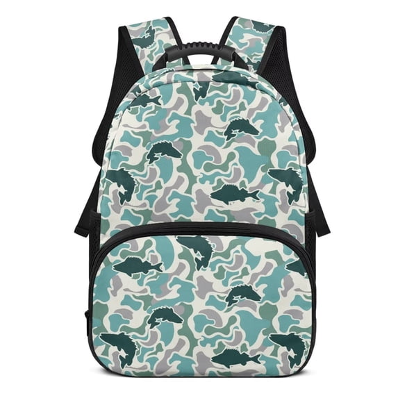 KUIFORTI Fish Camouflage Print Large Capacity Kids Backpack Boys School Bag with Front Pockets Multiple Organizer Pockets for Elementary Primary Middle Back to School Gifts