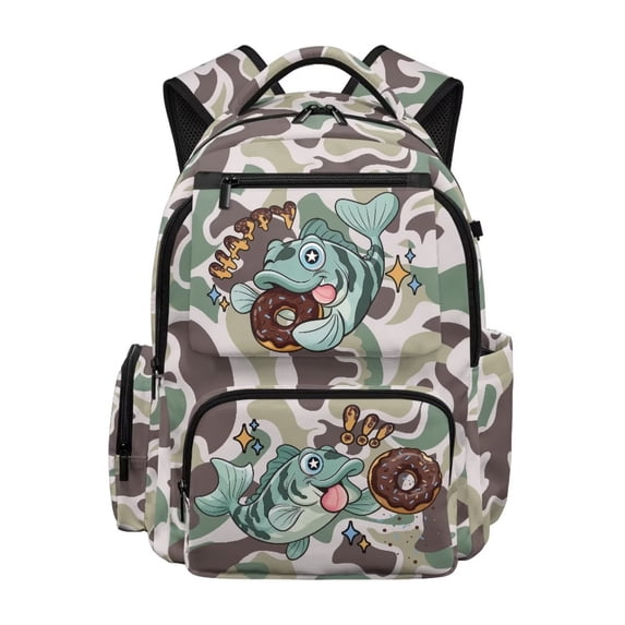 KUIFORTI Fish Camouflage Print School Bag for Kids 17 Inch Bookbag Waterproof Backpack with Side Pockets for Elementary Primary Middle School Fashion