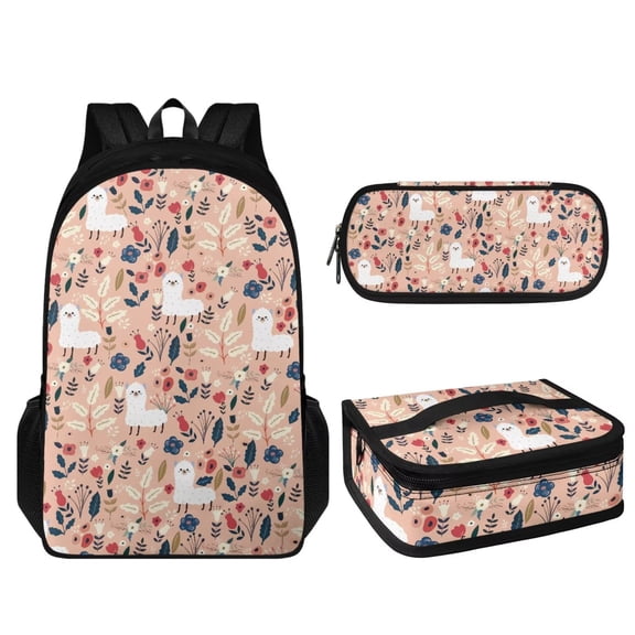 KUIFORTI Floral Alpaca Lunch Bag Ice Packs Printed Pencil Bag Handbag Purse Backpack Shoulder Bag with Adjustable Strap
