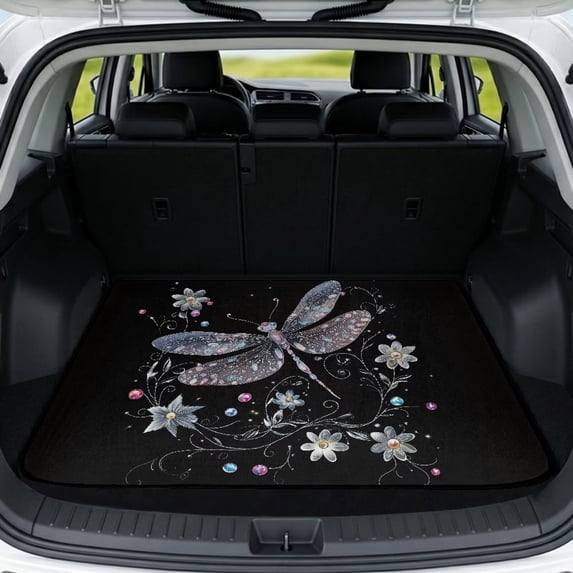 KUIFORTI Floral Dragonfly Car Trunk Liner 29" x 39" Cargo Mat Rear Trunk Line Stylish Vehicle Interior Accessories Scratch-Proof Durable for Sedans, SUVs, Trucks