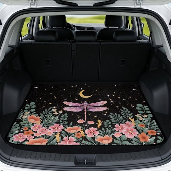 KUIFORTI Floral Dragonfly Car Trunk Liner 29" x 39" Washable Trunk Protective Mat Vehicle Interior Accessories Easy to Clean Dustproof Fits Most Sedan & SUV