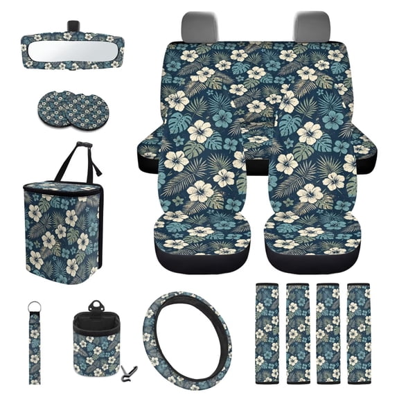 KUIFORTI Floral Tropical Car Seat Covers Full Set All-Season Protection 15 Pieces Automotive Rear Front Seat Protector Easy to Install Durable Soft Universal fit for SUV,Van,Saden,Truck