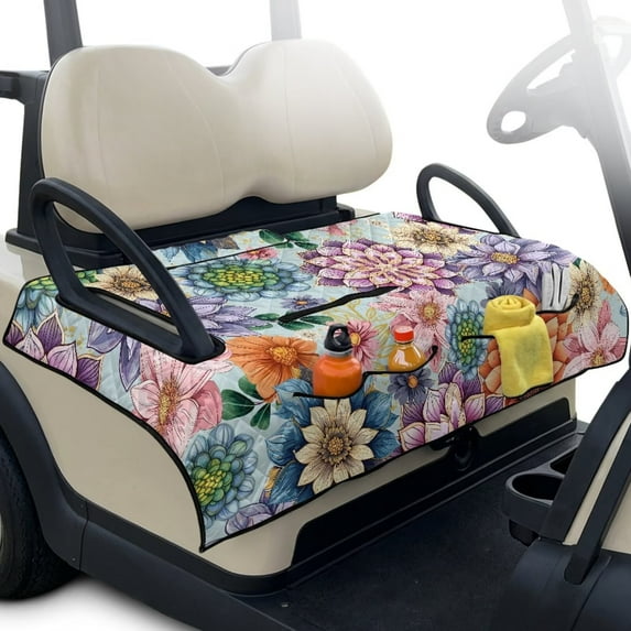 KUIFORTI Flower Purple Golf Cart Seat Covers Provides All-Weather Protection Golf Cart Seat Towel Blanket with 4 Front Pockets & Nonskid Bottom Suitable Club Car and More 2 Person Seats Golf Carts