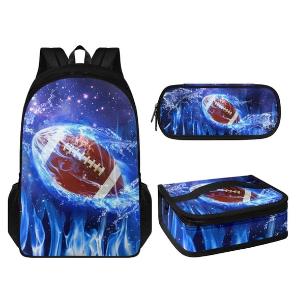 KUIFORTI Football Print Shoulder Bag Handbag Pencil Container Bag Backpack Lunch Pouch Zipper Closure, Set of 3