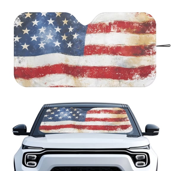 KUIFORTI Front Car Windshield Cover Foldable Sun Shield for Car Windshield American Flag Automotive Interior Sun Protection Guaranteed UV Protection